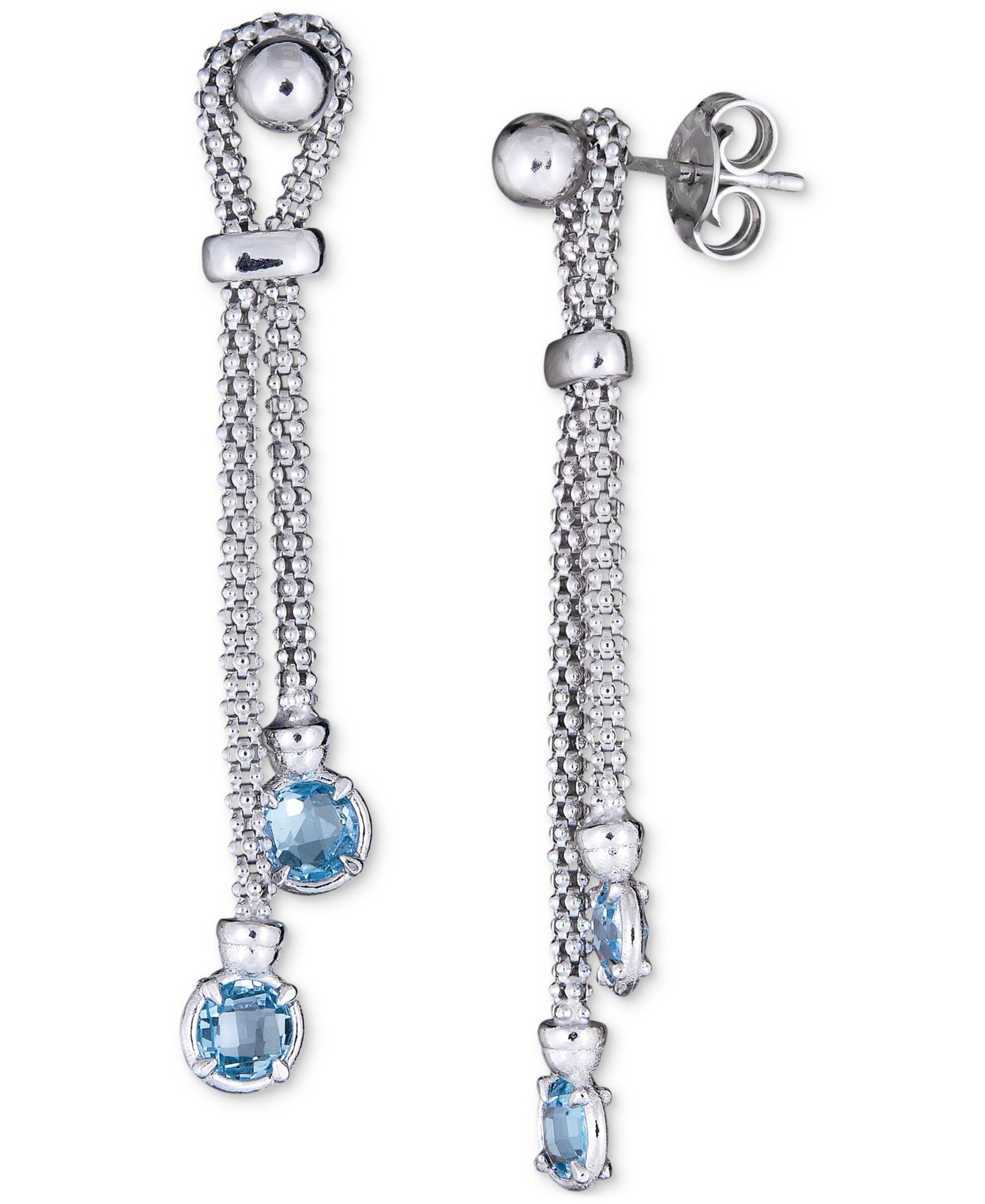Onyx Popcorn Chain Link Drop Earrings in 14k Gold-Plated Sterling Silver (Also available in Turquoise, Swiss Blue Topaz & Lapis)