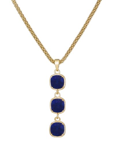 Lapis Lazuli Triple Drop Pendant Necklace in 14k Gold-Plated Sterling Silver, 18 + 3" extender (Also in Turquoise, Citrine, Amethyst, Garnet & Onyx)
