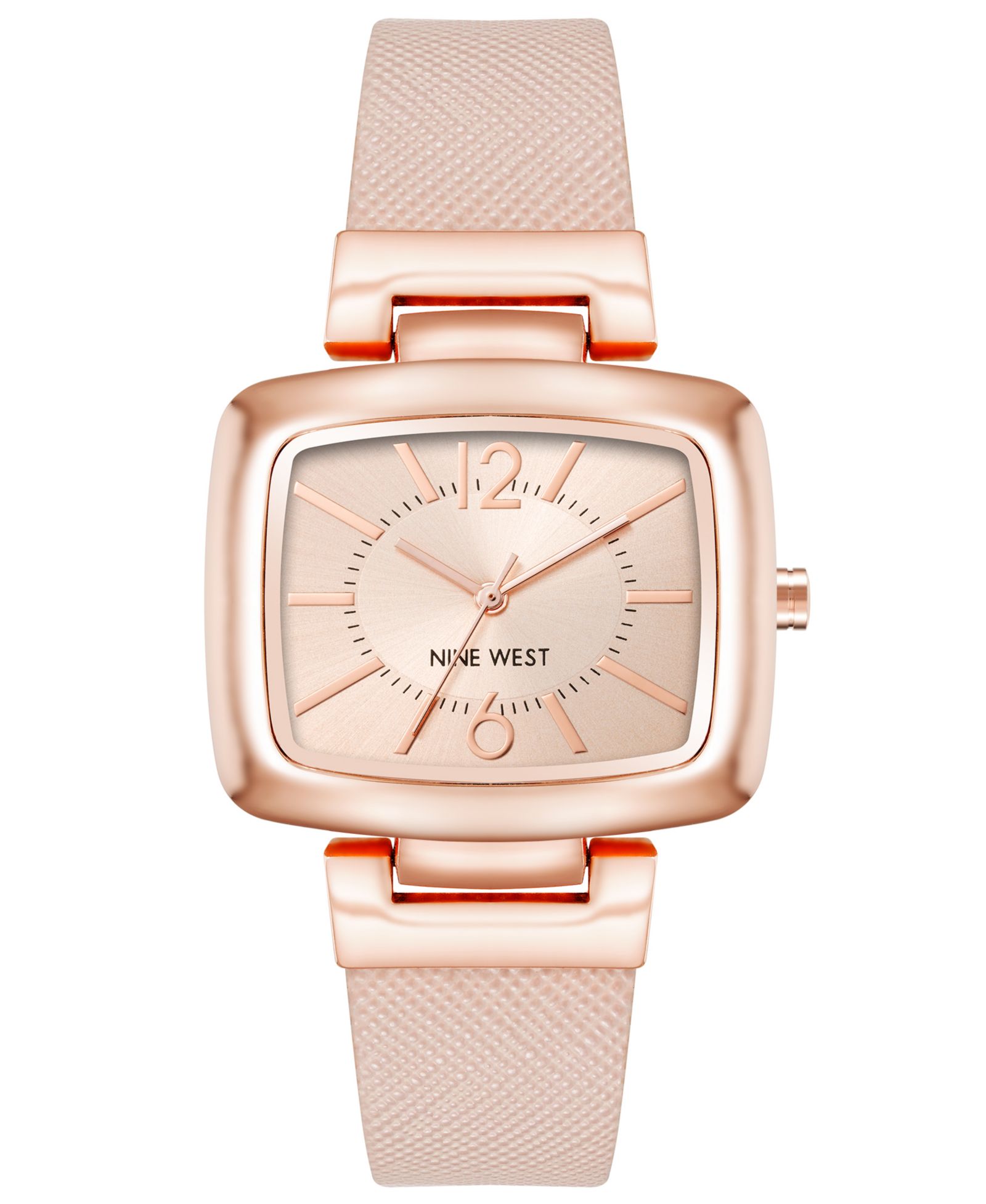 Женские часы Nine West Women's Quartz Blush Pink Textured Faux Leather Watch, 36mm