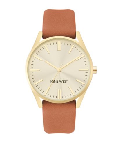 Женские наручные часы Nine West Quartz Honey Brown Faux Leather Band, 36mm