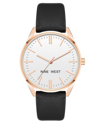 Женские часы Nine West Quartz Black Faux Leather Band 36mm