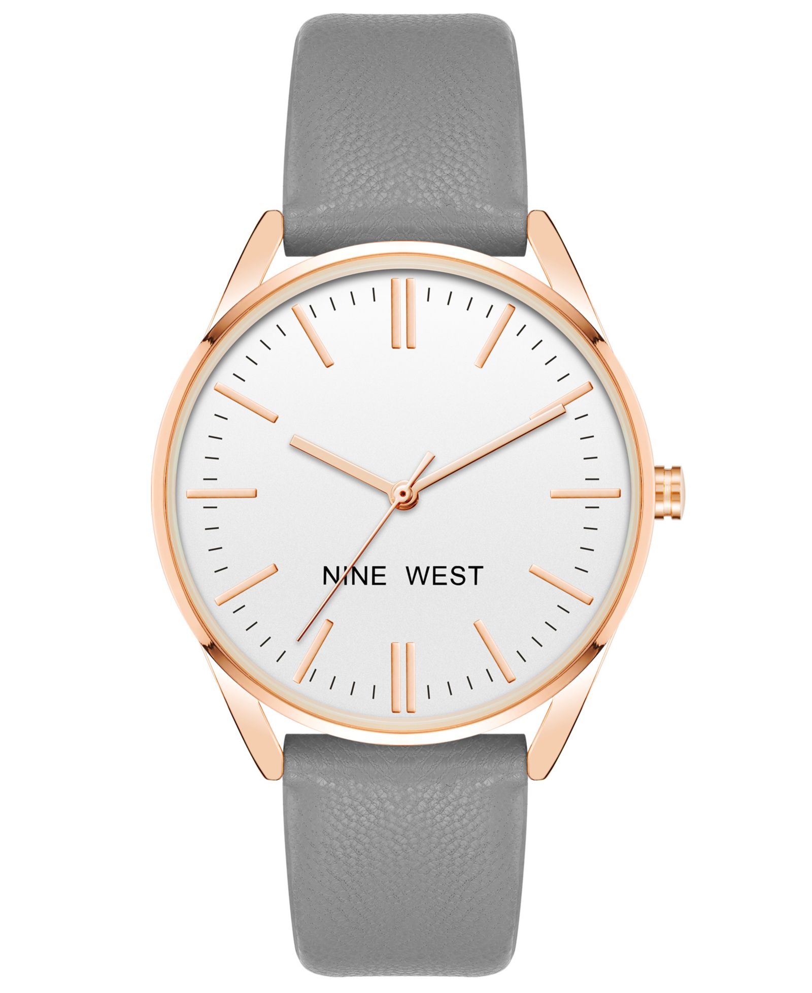 Nine West Women's Quartz Gray Faux Leather Band Watch, 36mm
