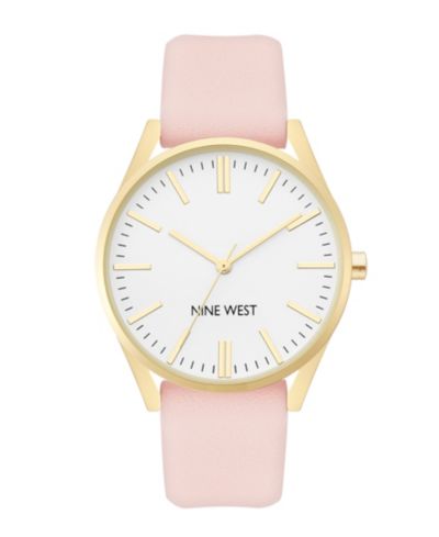 Nine West Женские кварцевые часы с розовой искусственной кожаной лентой, 36mm
