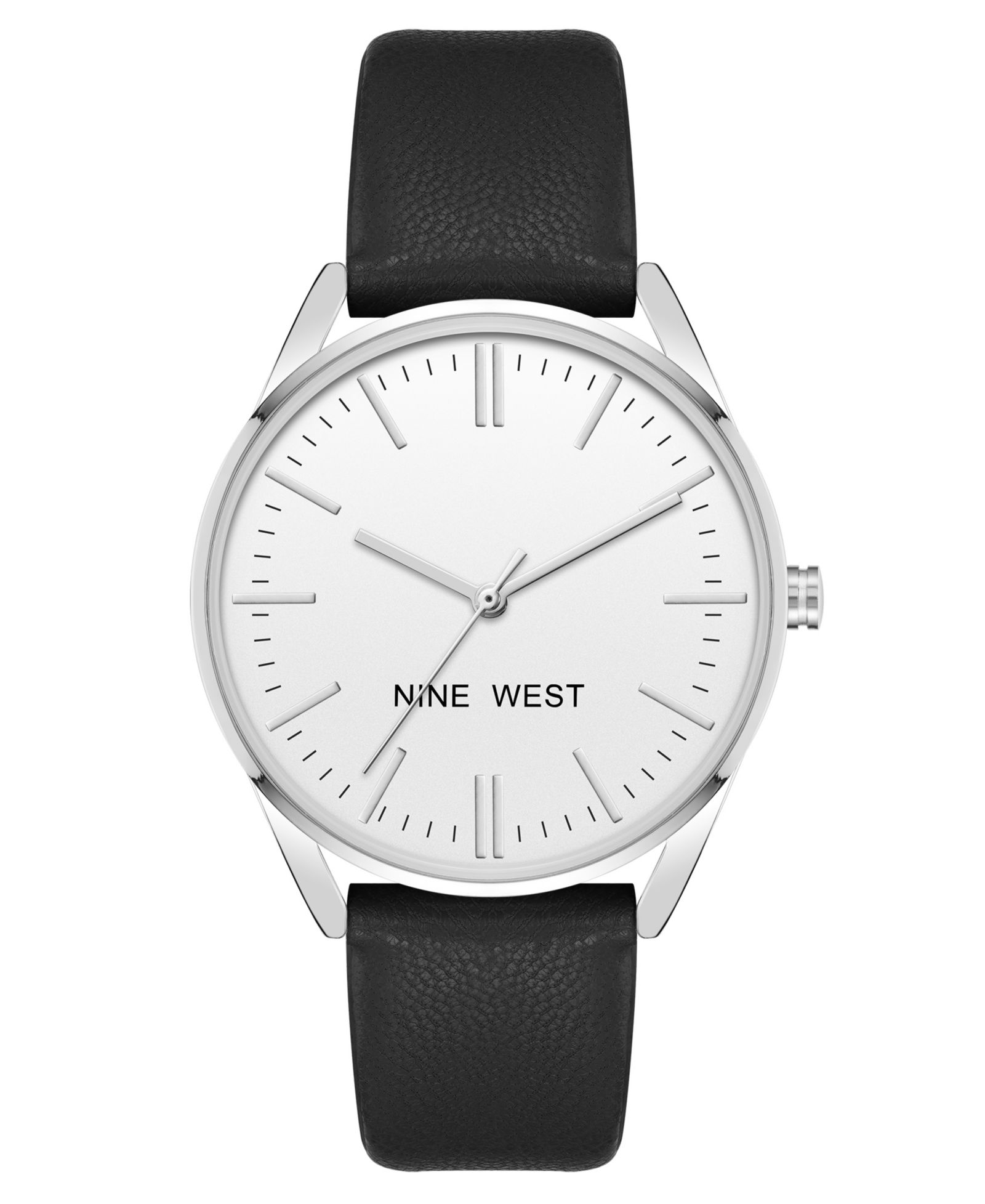 Женские кварцевые часы Nine West Black Faux Leather Band 36mm