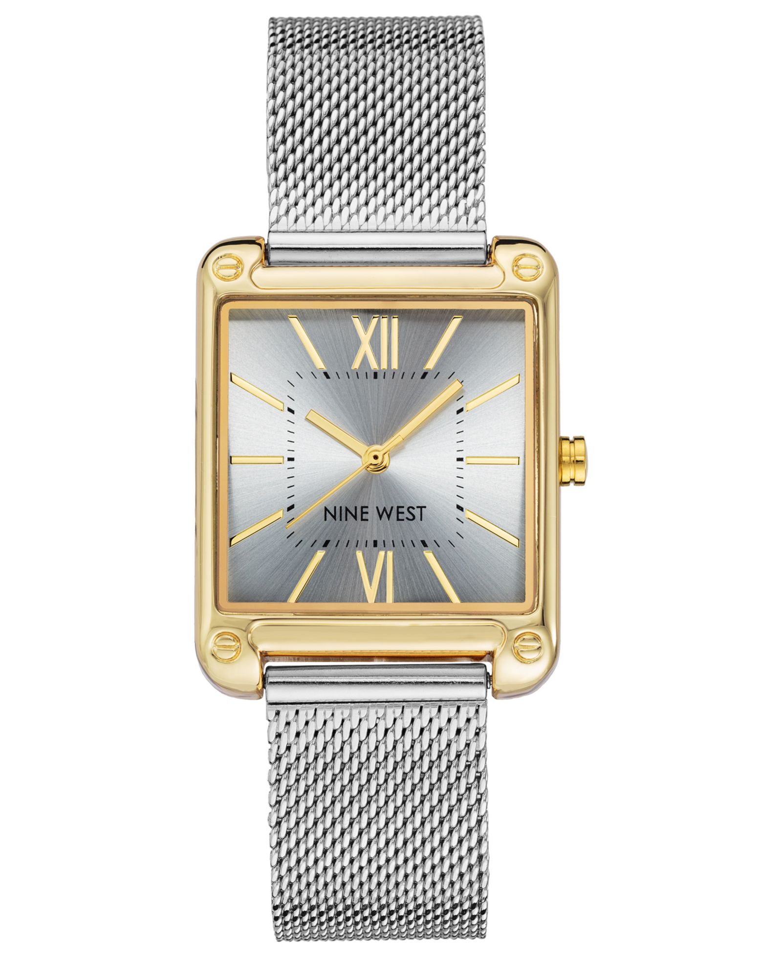 Nine West Женский Quartz Rectangular Silver-Tone Stainless Steel Mesh Band Watch 29mm