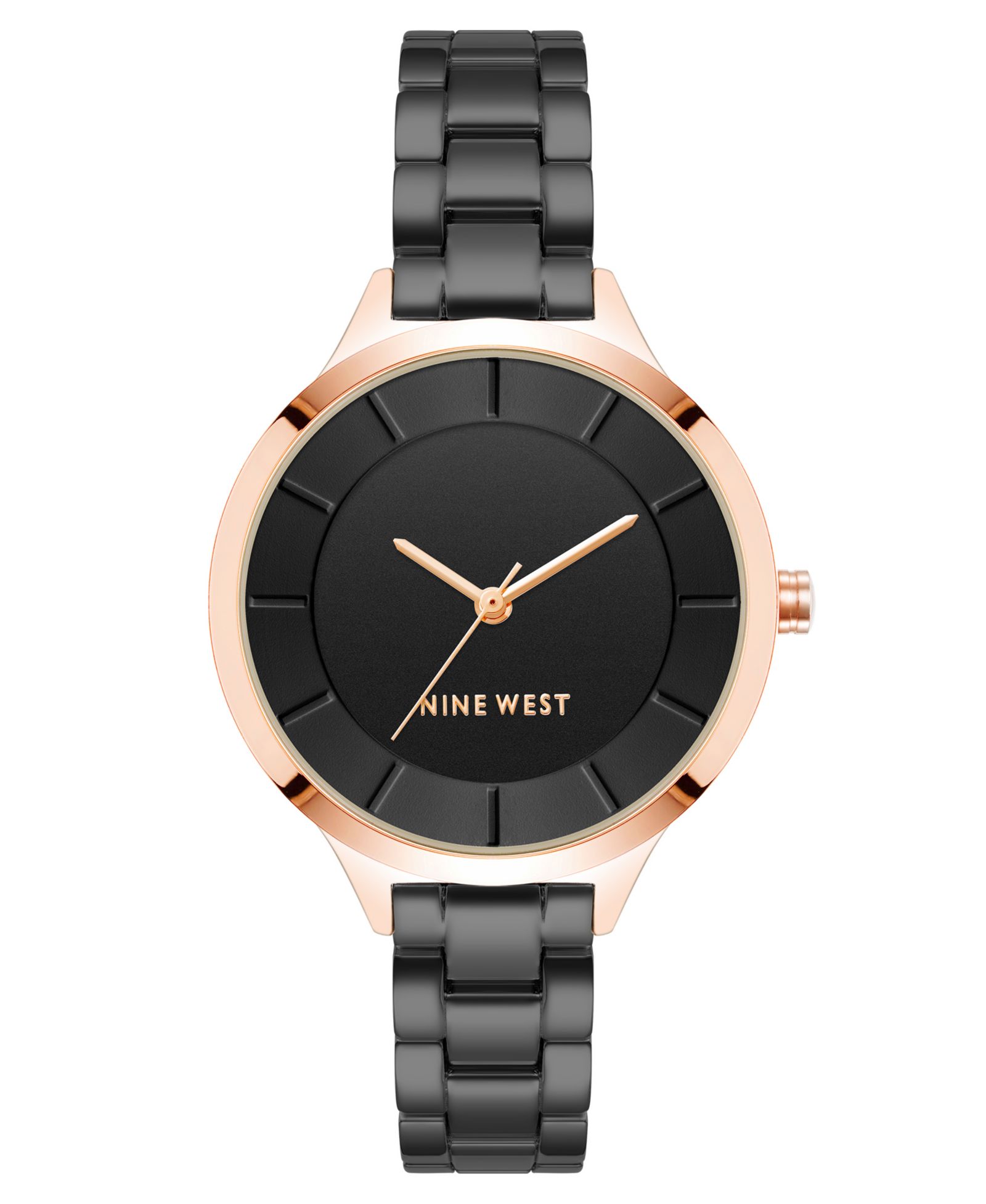 Женские часы Nine West Quartz Black Alloy Link Bracelet, 34mm