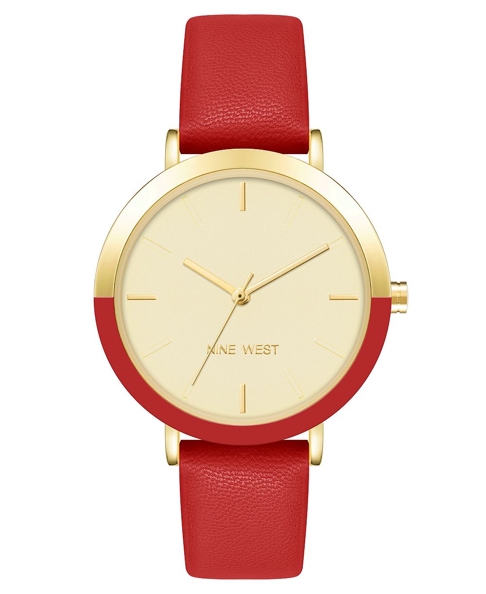 Женские часы Nine West Quartz Red Faux Leather Band 36mm