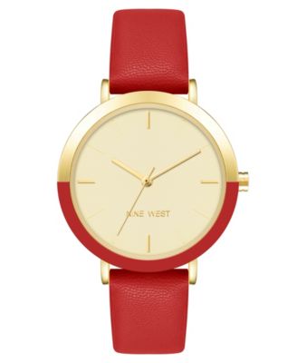 Женские часы Nine West Quartz Red Faux Leather Band 36mm