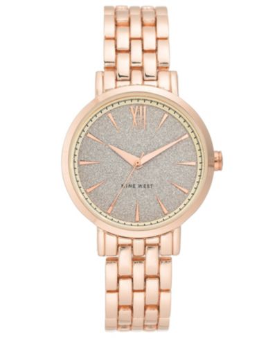 Nine West Women's Quartz Rose Gold-Tone Alloy Link Bracelet Watch, 36.5mm