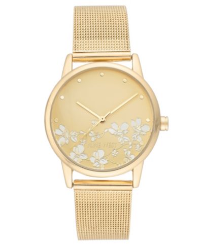 Nine West Женские часы Quartz с золотистым стальным браслетом и узором из цветов, 35mm