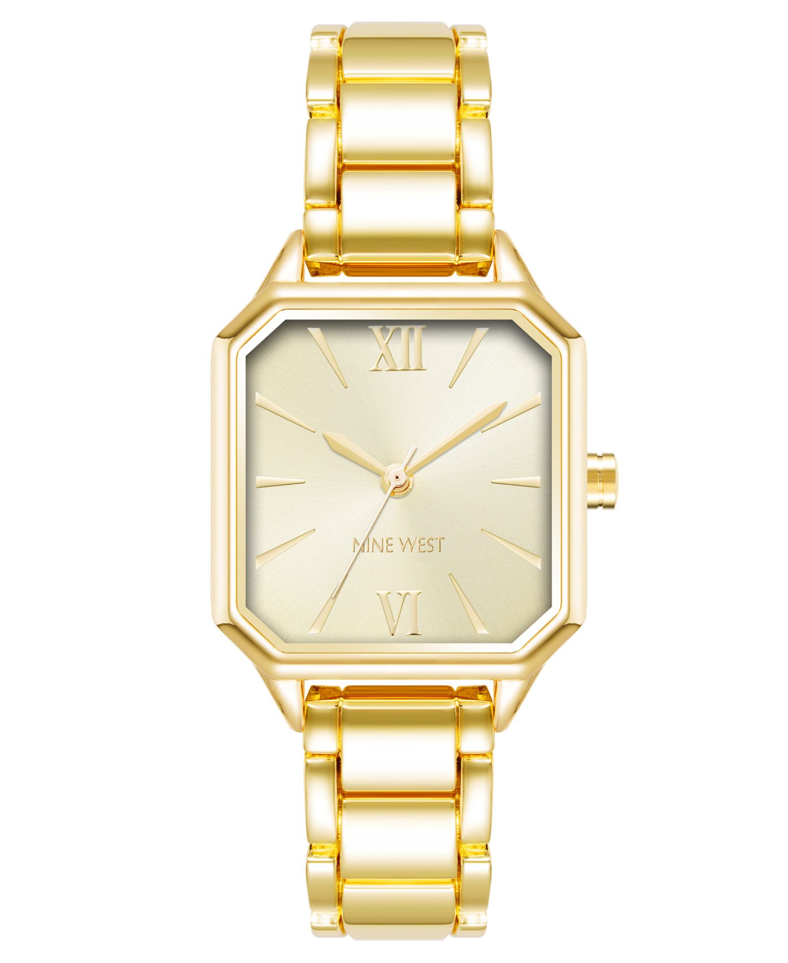 Nine West Женские наручные часы Quartz Square Gold-Tone Alloy Link Bracelet, 27mm