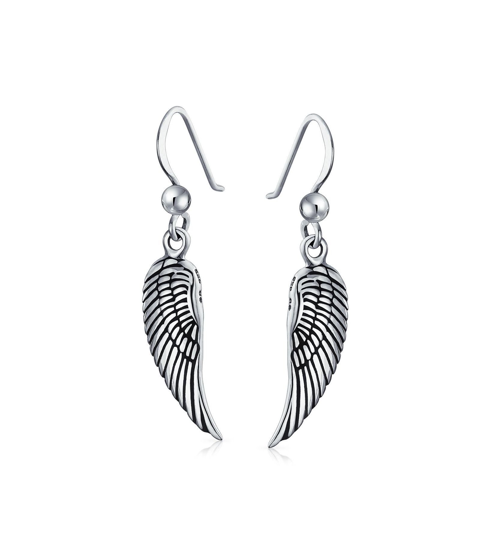 Bling Jewelry Spiritual Feather Guardian Angel Wing Dangle Earrings .925 Sterling Silver