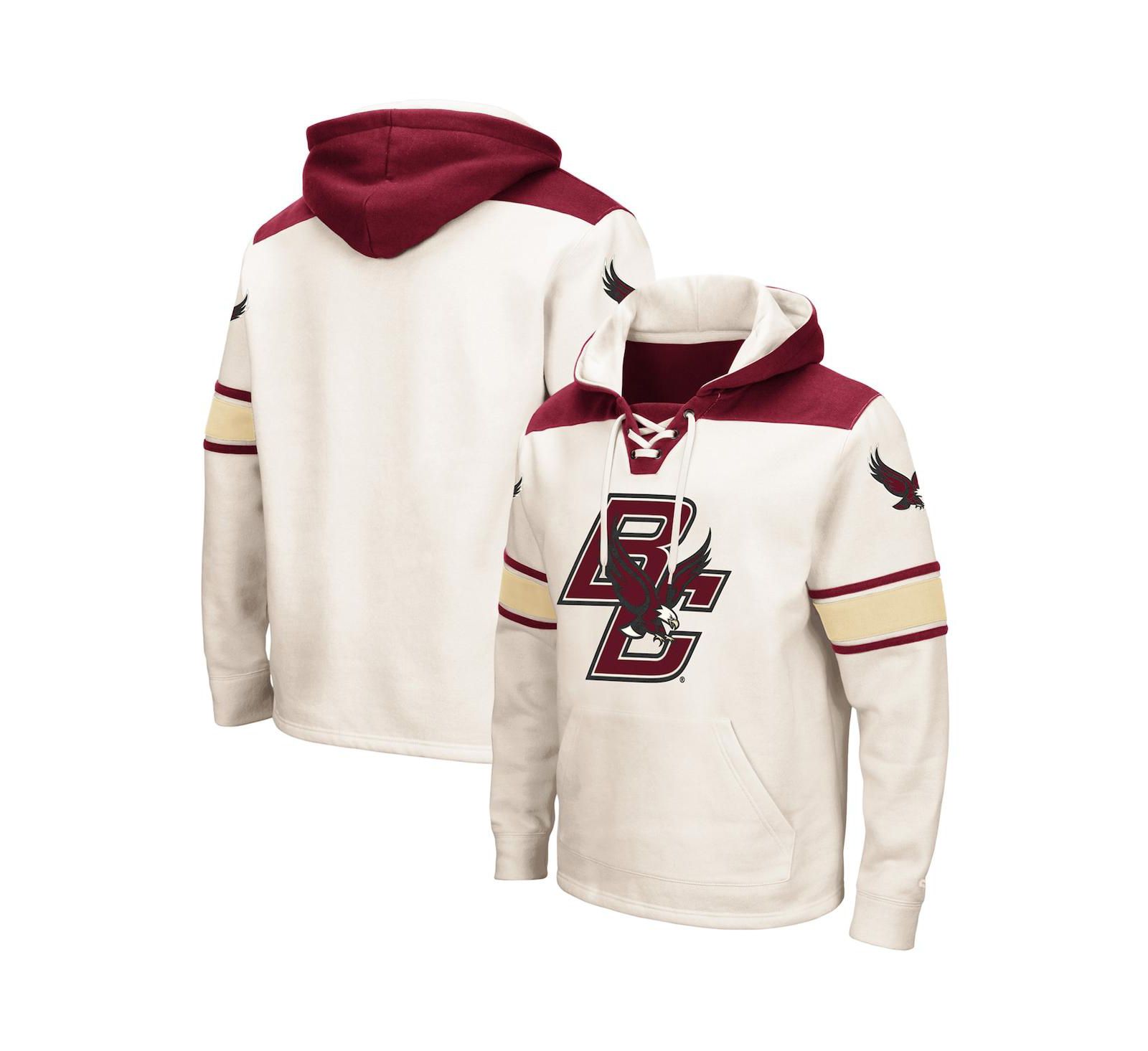 Men's Colosseum Cream Boston College Eagles 2.0 Lace-Up Pullover Hoodie
