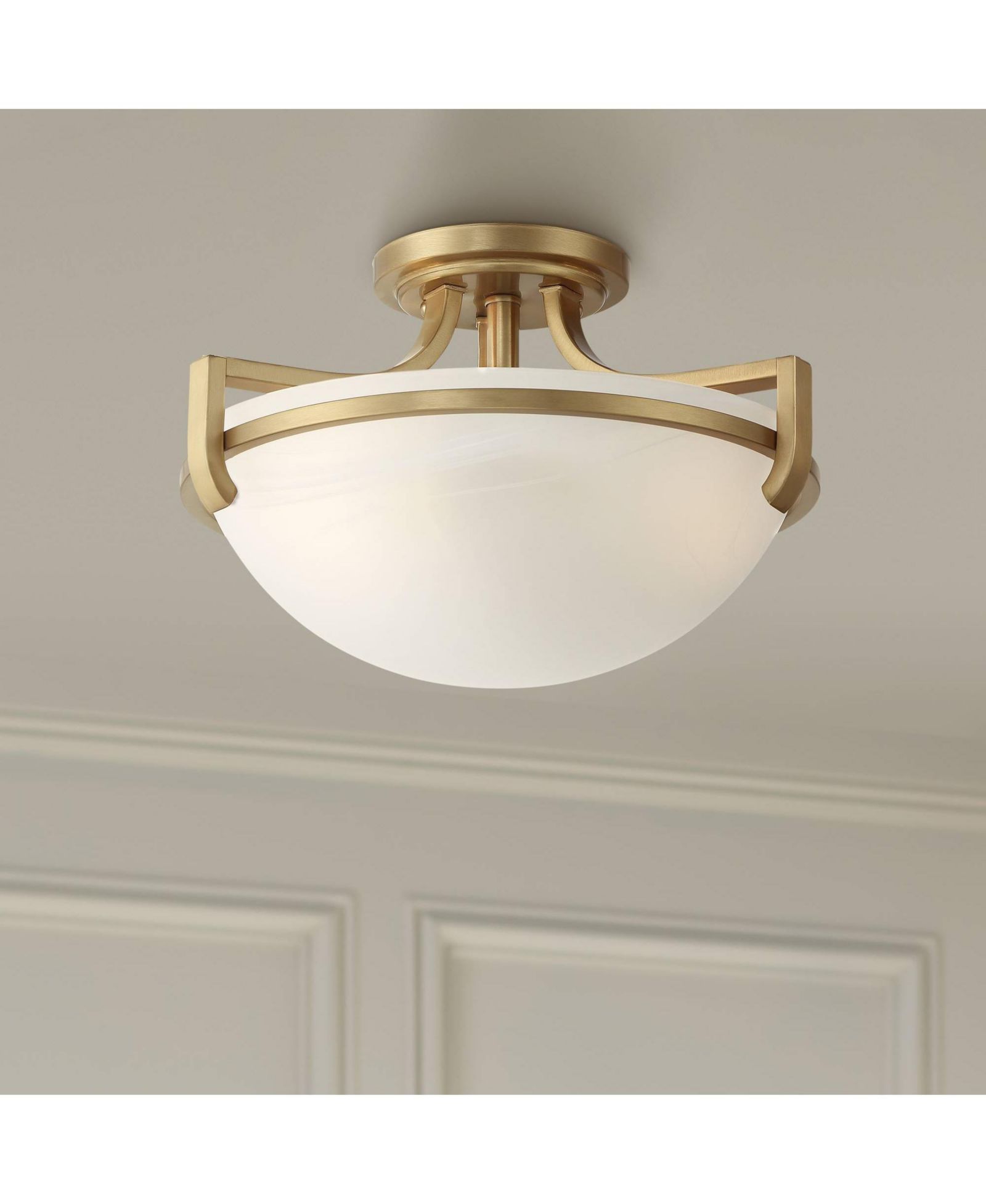 Regency Hill Mallot Modern Ceiling Light Semi Flush Mount Fixture 12 1/2" Wide Soft Gold 2-Light Marbleized Glass Bowl Shade