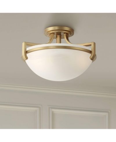 Regency Hill Mallot Modern Ceiling Light Semi Flush Mount Fixture 12 1/2" Wide Soft Gold 2-Light Marbleized Glass Bowl Shade
