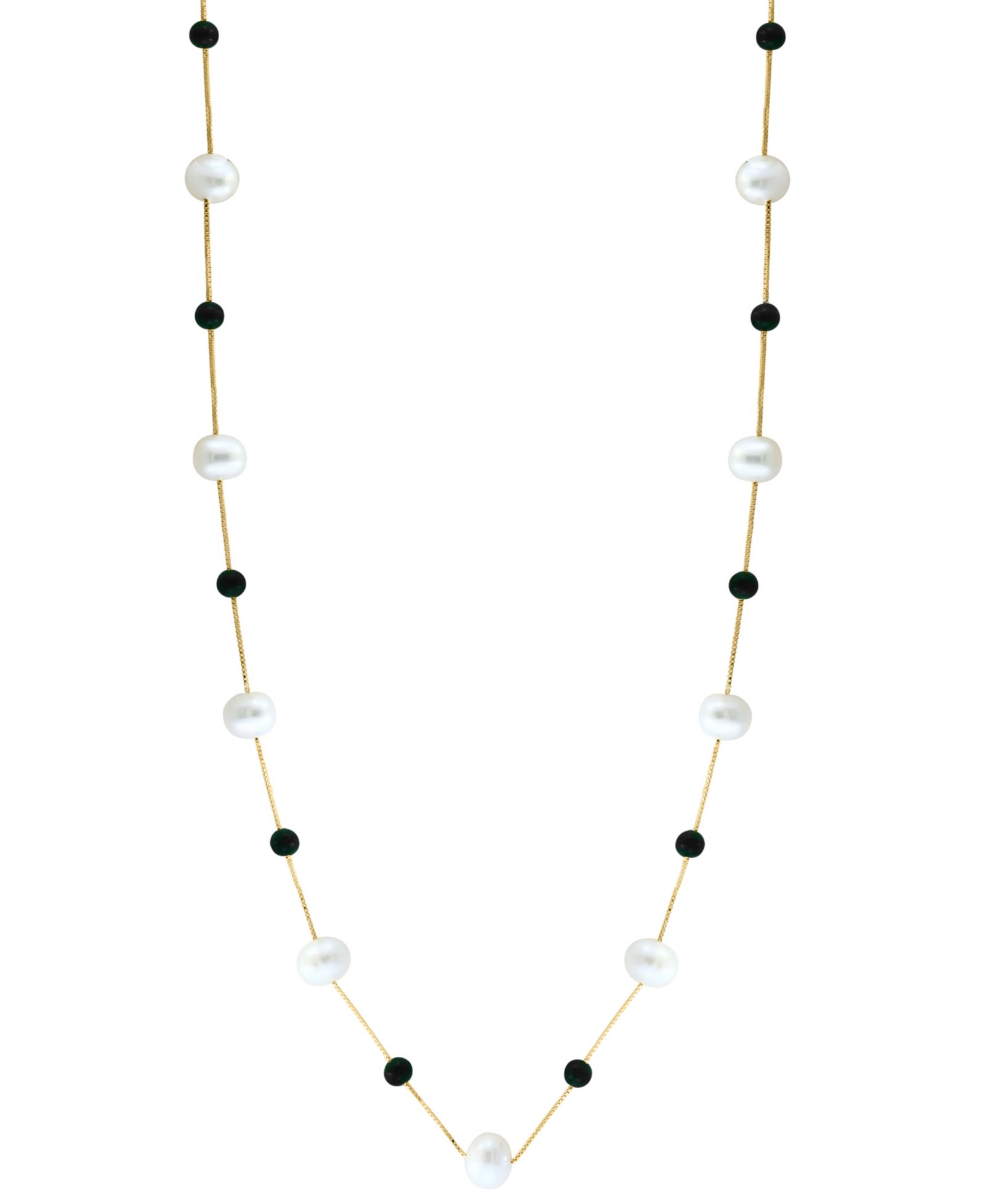Ожерелье EFFY® Freshwater Pearl (6-1/2mm) и Onyx 18" в золоте 14k