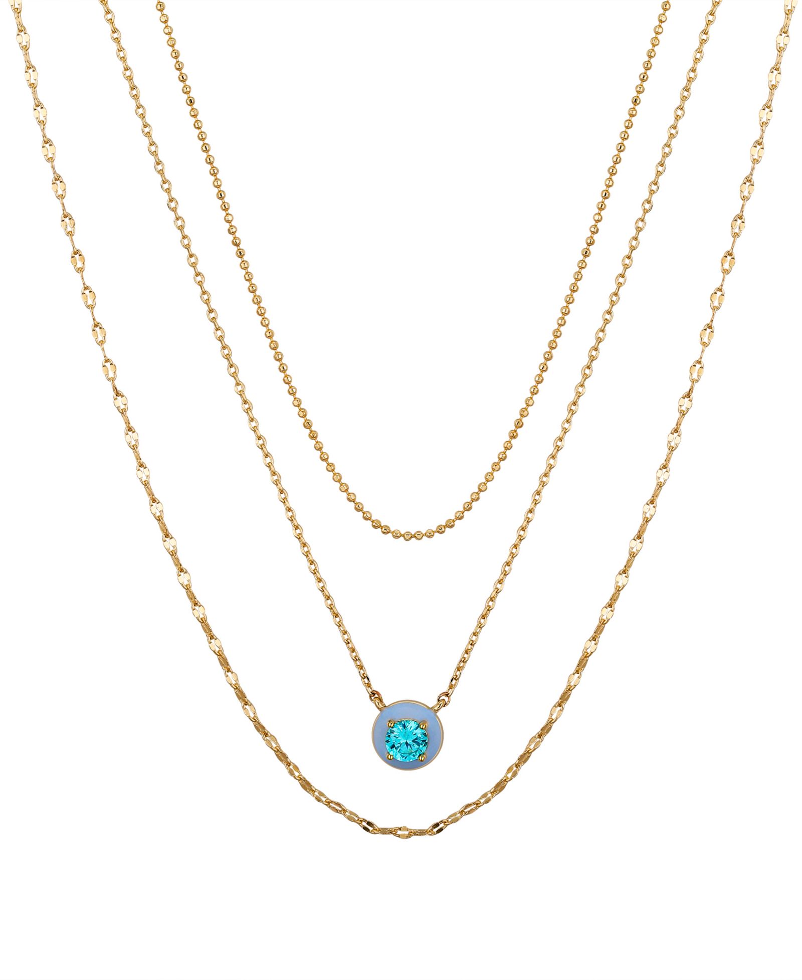 Unwritten Blue Cubic Zirconia and Blue Enamel Pendant Layered Necklace Set