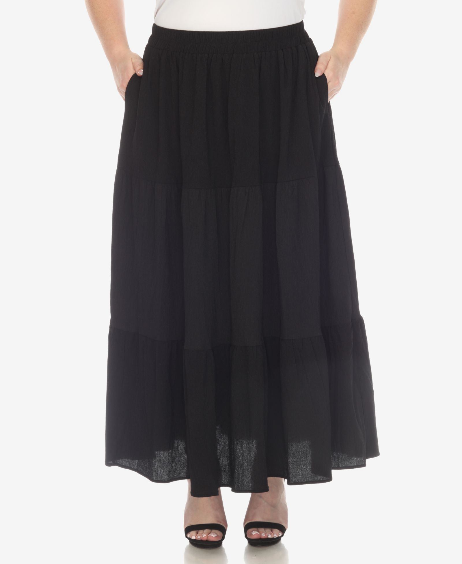 White Mark Plus Size Pleated Tiered Maxi Skirt