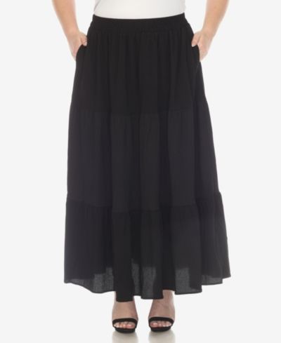 White Mark Plus Size Pleated Tiered Maxi Skirt