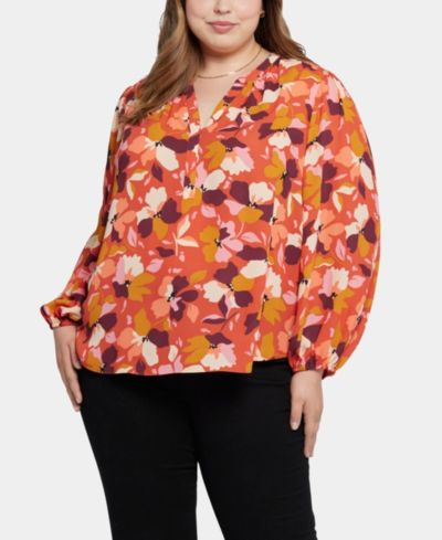 NYDJ Plus Size Топ с пышными рукавами и застежкой popover
