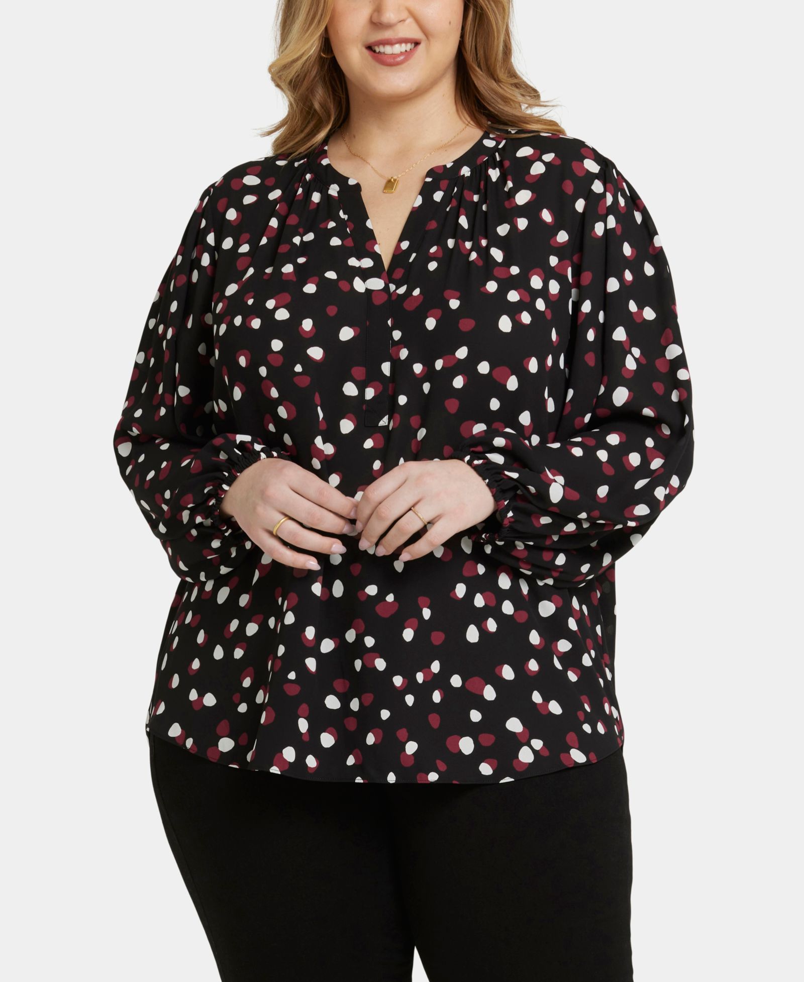NYDJ Plus Size Топ с пышными рукавами и застежкой popover