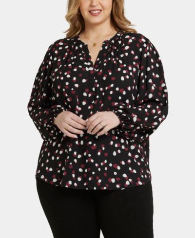 NYDJ Plus Size Топ с пышными рукавами и застежкой popover