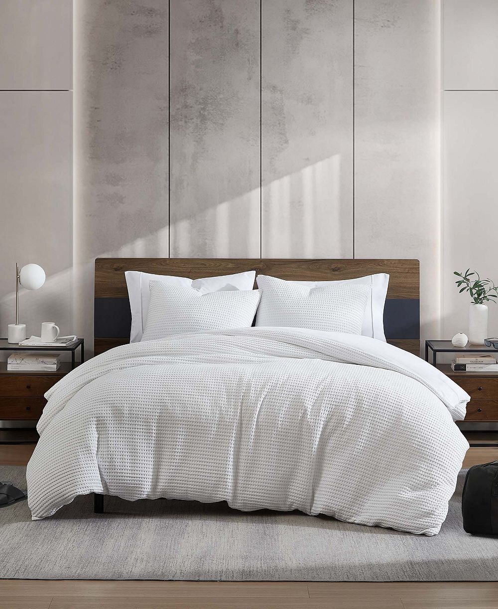 Kenneth Cole New York Solid Waffle 3 Piece Duvet Cover Set, King