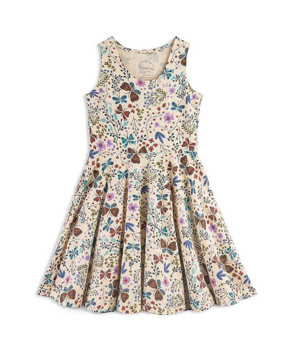 Mightly Toddler Girls Fair Trade Organic Cotton Print Sleeveless Twirl Dress