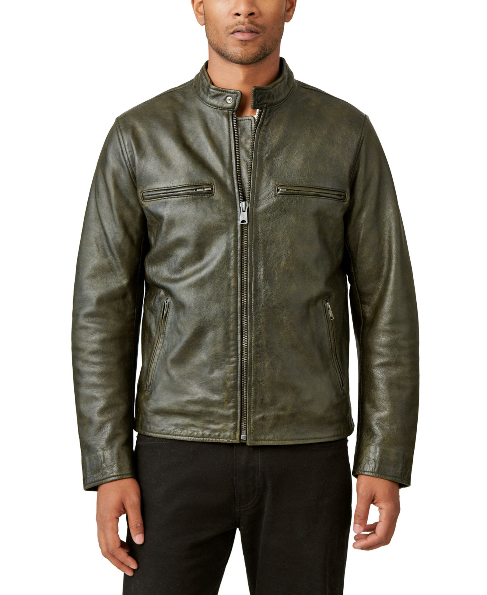 Lucky Brand Men's Washed Leather Zip-Front Bonneville Jacket