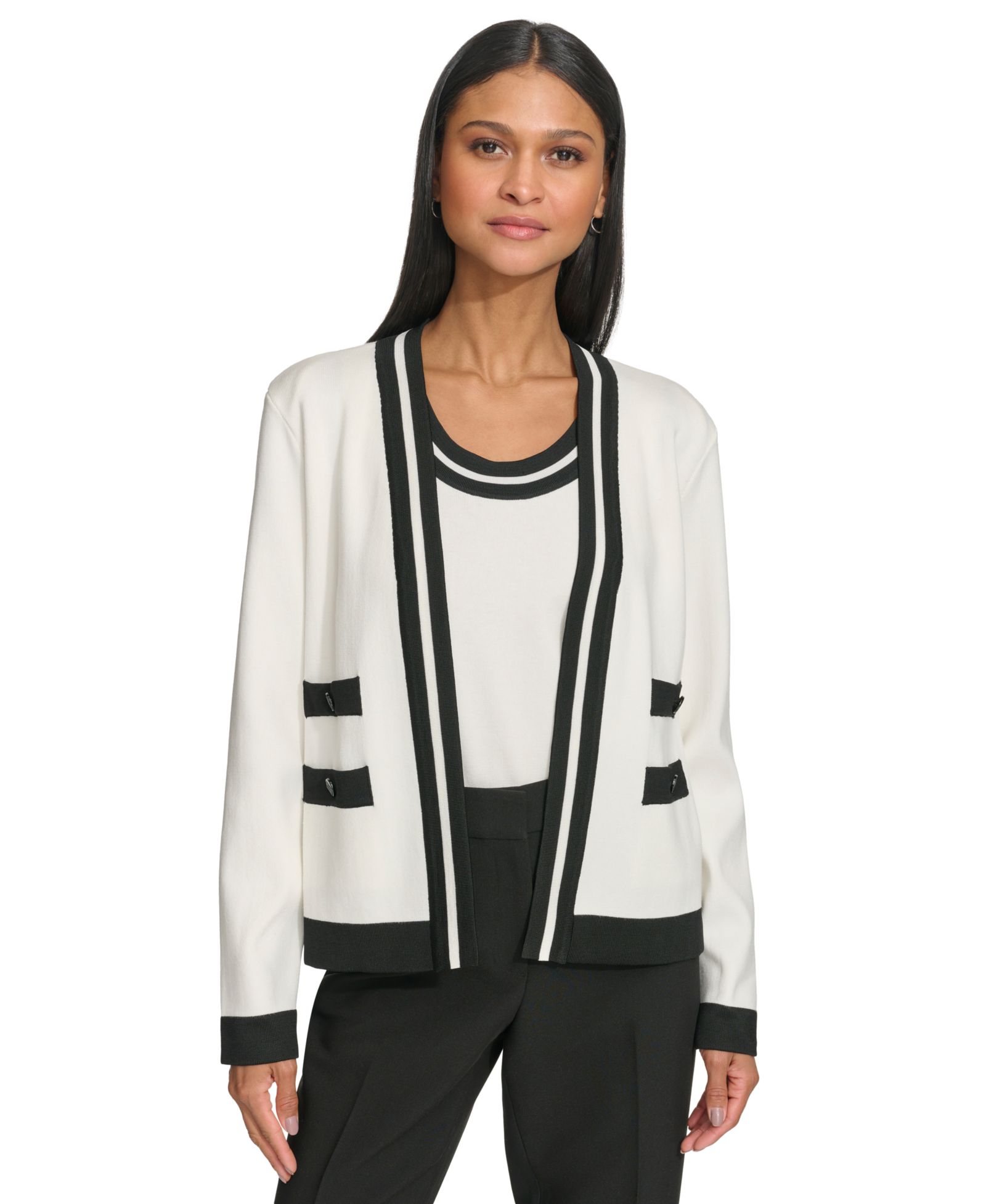 Женский кардиган KARL LAGERFELD PARIS Open-Front Long-Sleeve Knit с контрастной отделкой