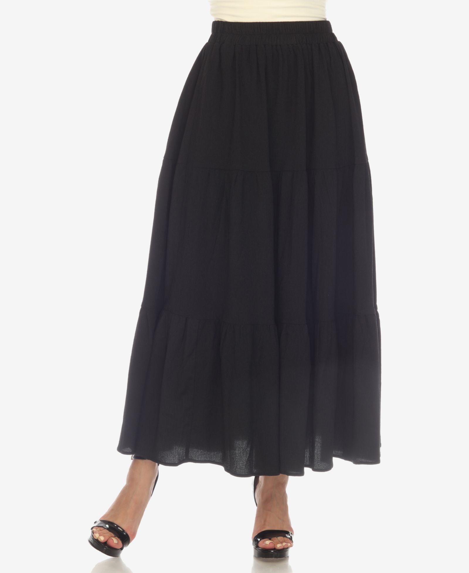 White Mark Women's Pleated Tiered Maxi Skirt