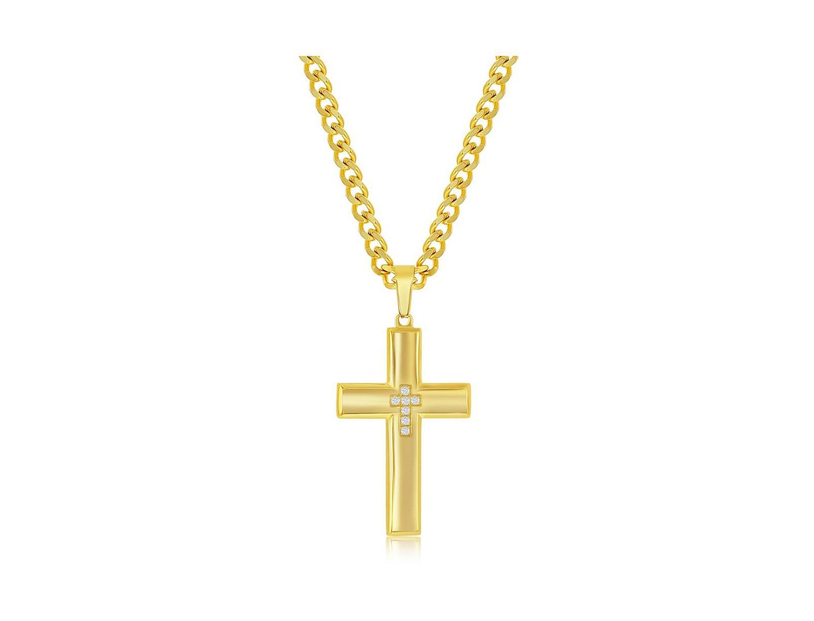 Stainless Steel CZ Cross Necklace