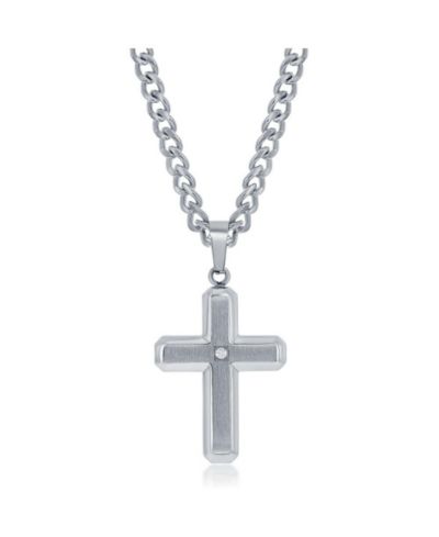Ожерелье Metallo Stainless Steel Brushed & Polished w/ Single CZ Cross