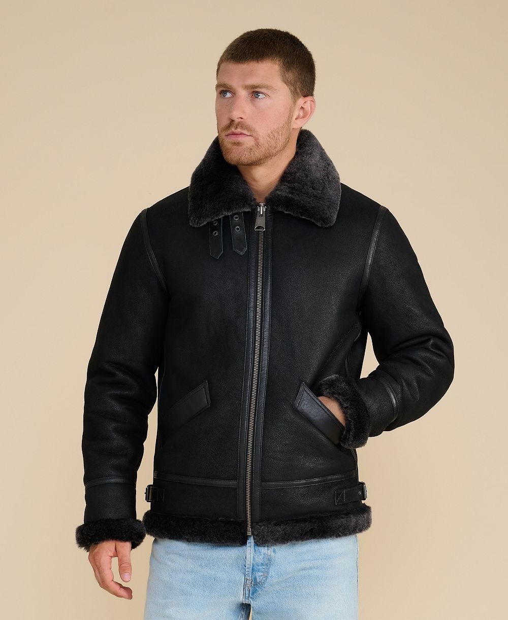 Furniq UK Men's Shearling Aviator Jacket