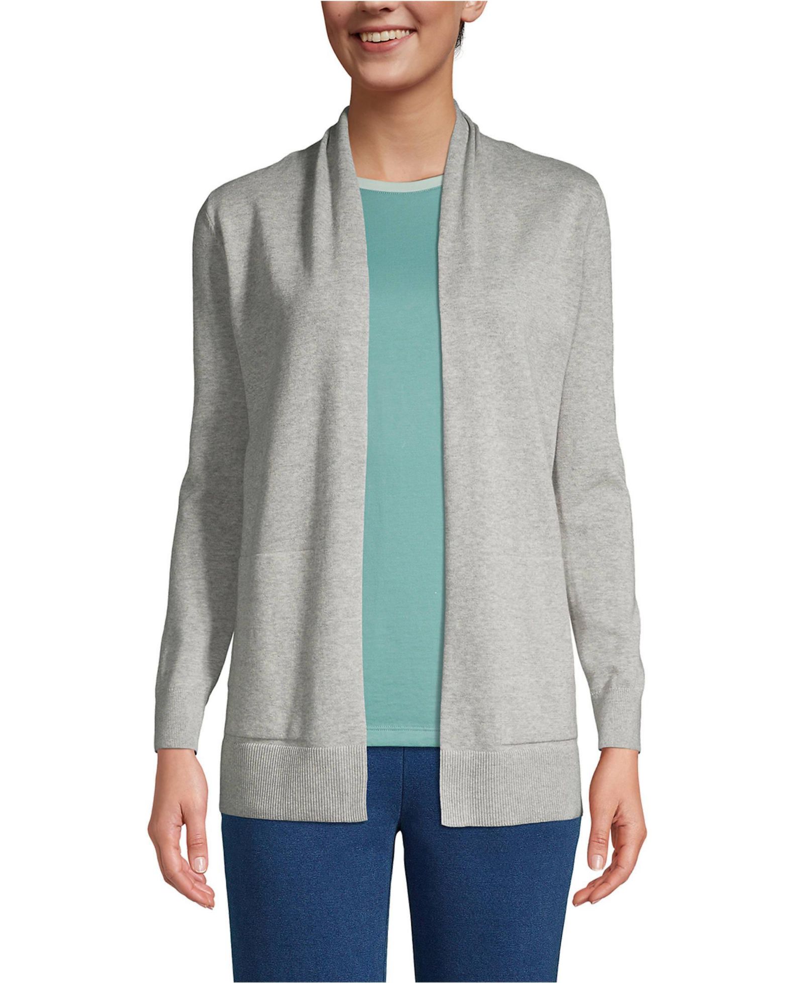 Lands' End Petite длинный открытый кардиган-свитер с длинным рукавом