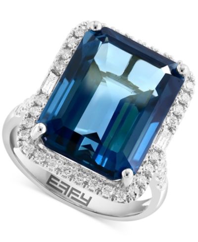 EFFY® Кольцо Halo с Blue Topaz (10-3/4 ct. t.w.) и Diamond (3/8 ct. t.w.) в 14k White Gold