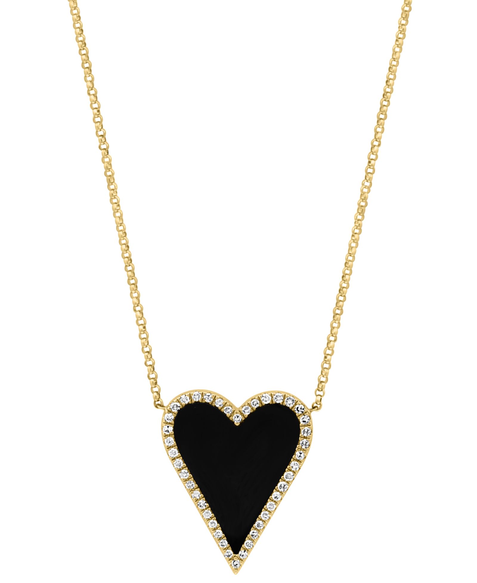EFFY® Подвеска-ожерелье Heart Halo из оникса и бриллиантов (1/5 ct. t.w.) в 14k Gold, 16" + 2" extender