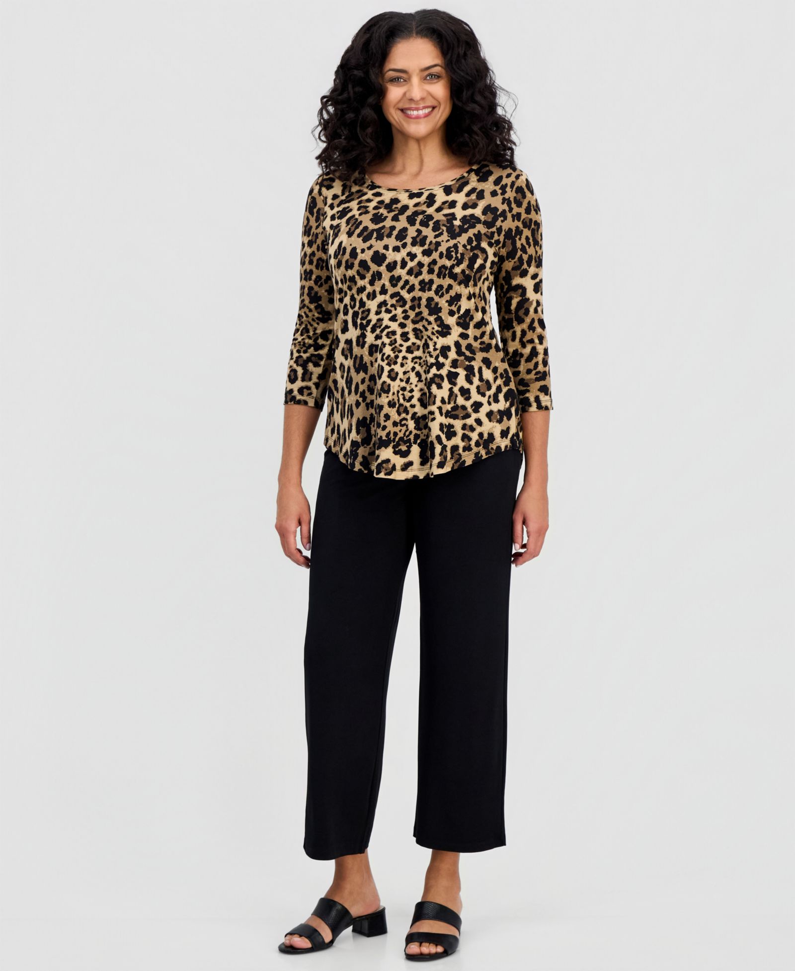 JM Collection Women's Printed Scoop-Neck 3/4-Sleeve Top, Created for Macy's
