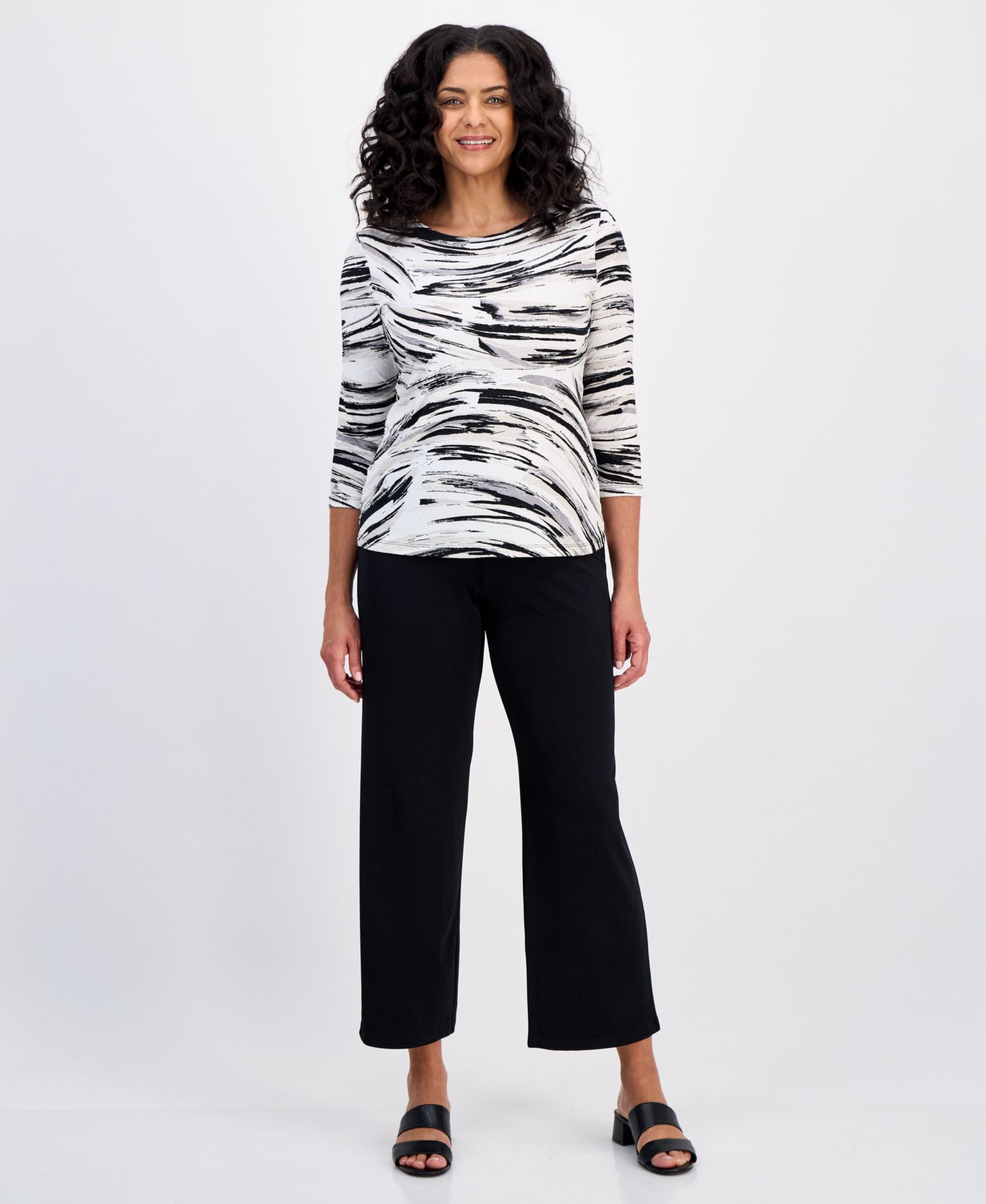 JM Collection Petite Windswept жаккардовый топ с 3/4 рукавом, Petite