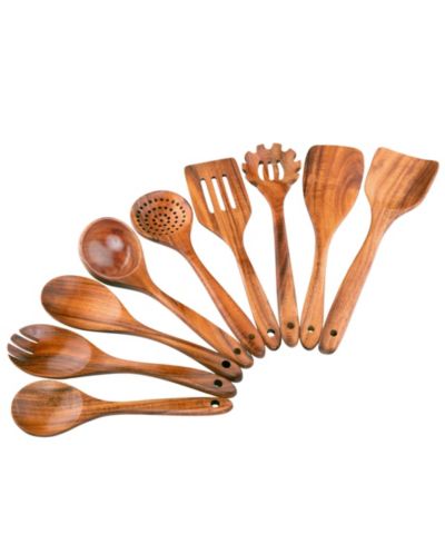 Zulay Kitchen 9-Piece Natural Teak Wooden Utensils для приготовления пищи