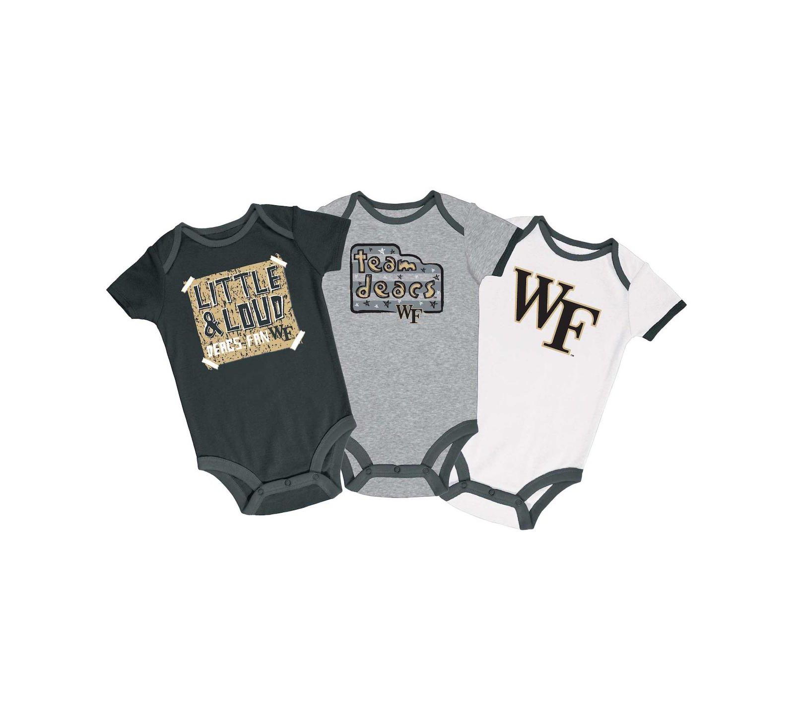 Infant Boys and Girls Champion Black, Gray, White Distressed Wake Forest Demon Deacons 3-Pack Bodysuit Set