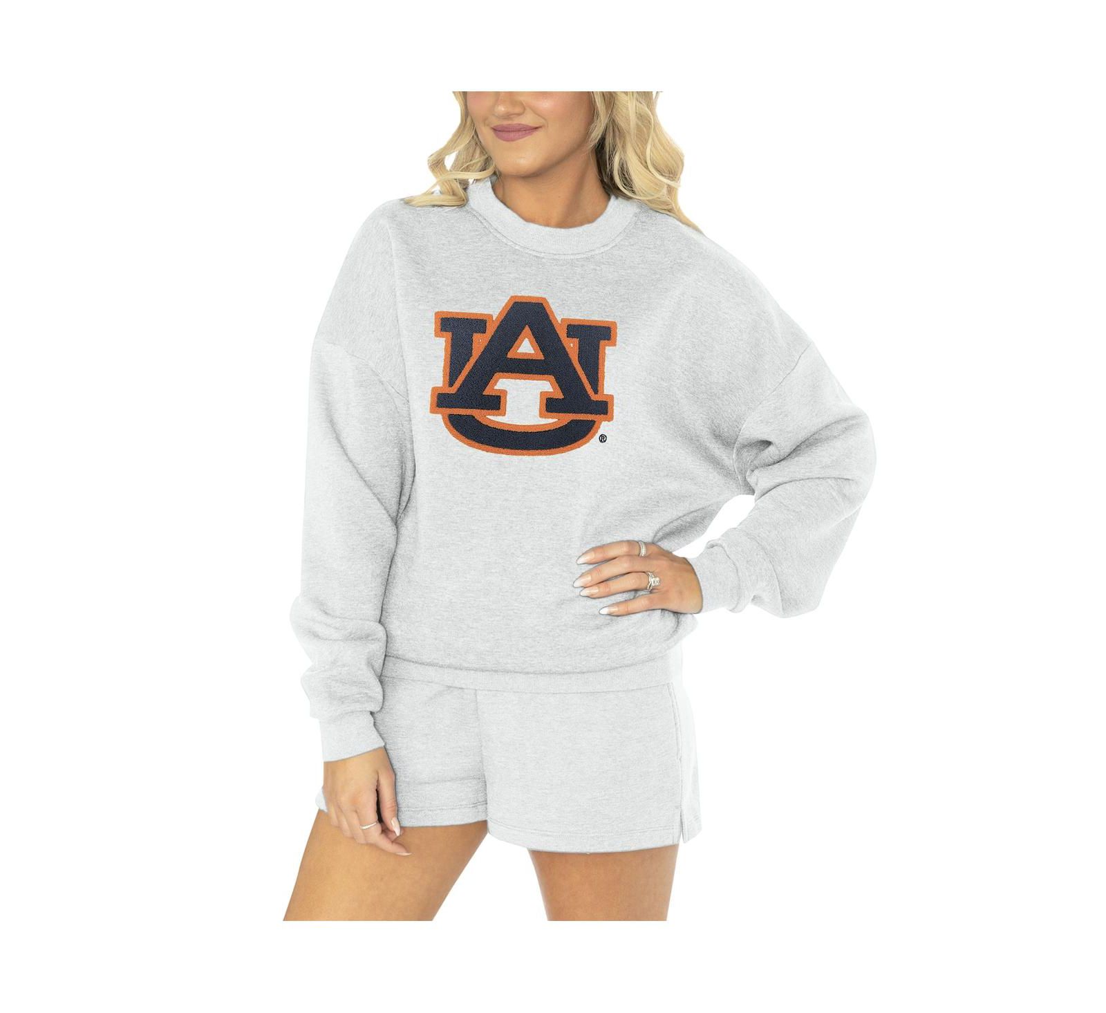 Женский комплект Gameday Couture Ash Auburn Tigers Team Effort Pullover Sweatshirt and Shorts Sleep Set
