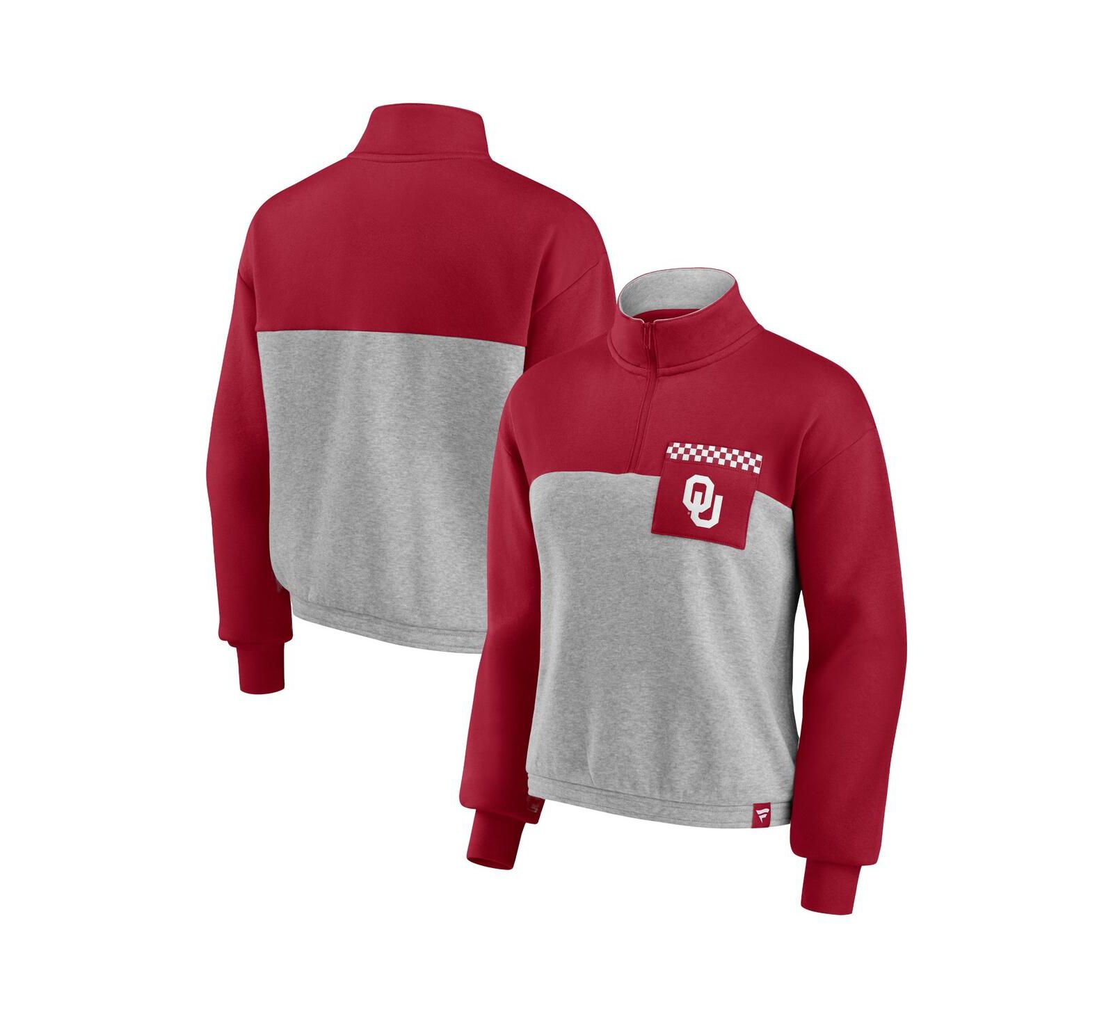 Женская куртка Fanatics Oklahoma Sooners Sideline to Sideline Colorblock Quarter-Zip, цвет Crimson и Heathered Gray