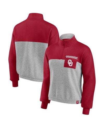 Women's Fanatics Crimson, Heathered Gray Oklahoma Sooners Sideline to Sideline Colorblock Quarter-Zip Jacket