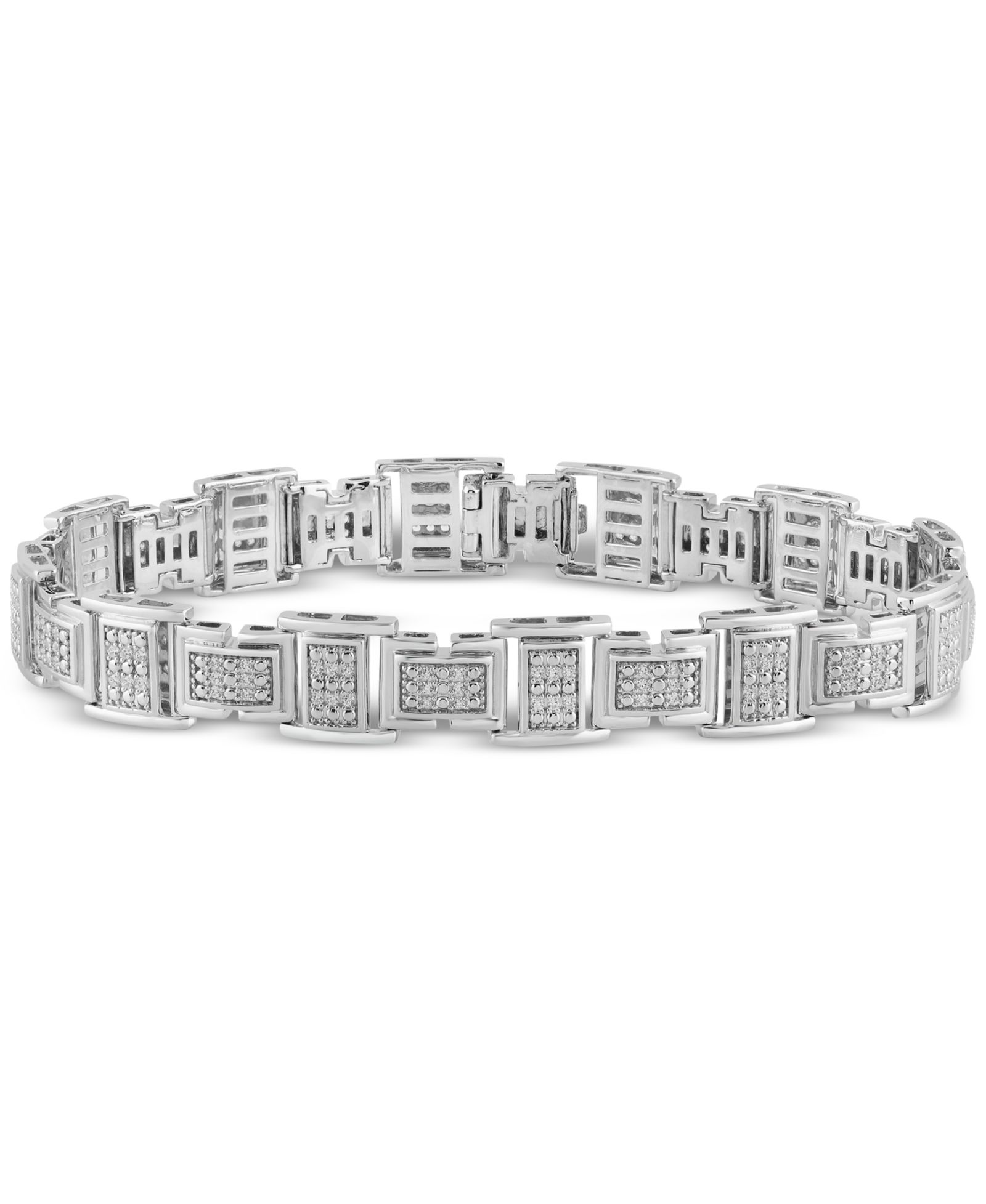 Men's Diamond Cluster Link Bracelet (1 ct. t.w.) in Sterling Silver