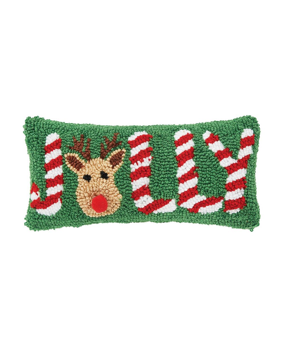 Christmas "Jolly" Red Nose Reindeer Mini Accent Pillow 6" x 12"