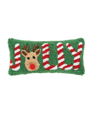 Christmas "Jolly" Red Nose Reindeer Mini Accent Pillow 6" x 12"