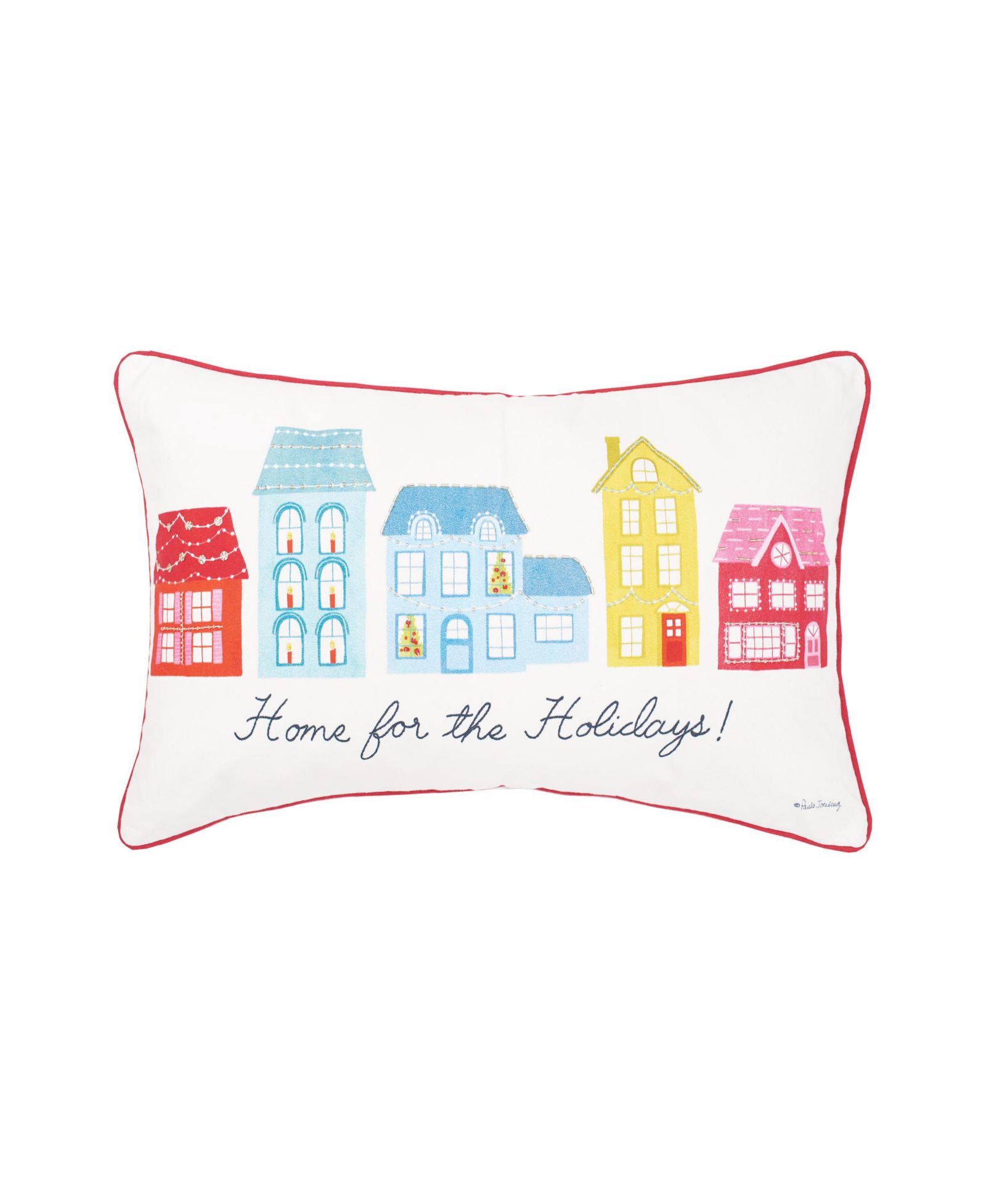 Village Holiday Printed and Embellished Christmas Throw Pillow