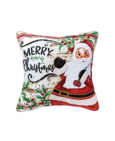 Merry Christmas Santa Printed and Embroidered Throw Pillow, 18" x 18"