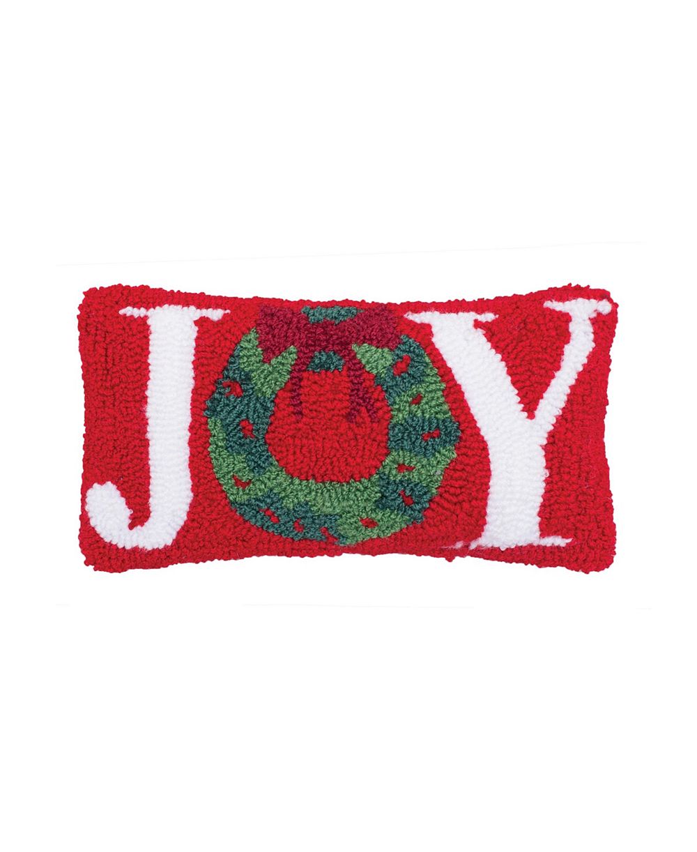 Christmas "Joy" Wreath Small/Petite Hooked Accent Pillow, 6" x 12"